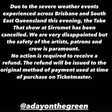 Take That's cancelled Aussie show.