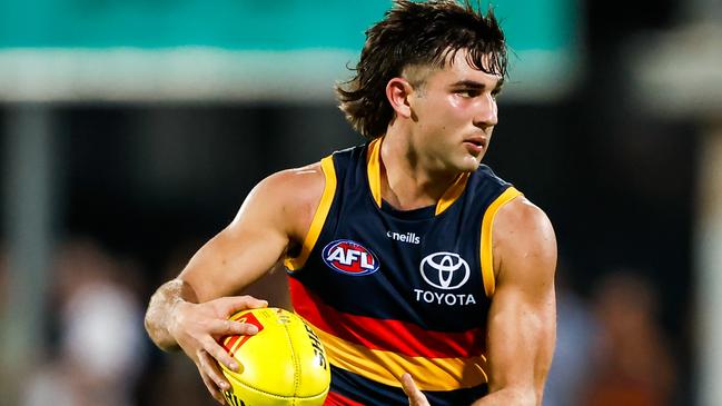 DARWIN, AUSTRALIA - JUNE 03: Josh Rachele of the Crows in action during the 2023 AFL Round 12 match between the Gold Coast Suns and the Adelaide Crows at TIO Stadium on June 3, 2023 in Darwin, Australia. (Photo by Dylan Burns/AFL Photos via Getty Images)