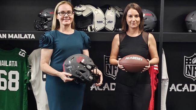 A.B. Paterson College Principal Joanne Sheehy (left) and NFL Australia and New Zealand general manager Charlotte Offord. Picture: Supplied by A.B. Paterson College