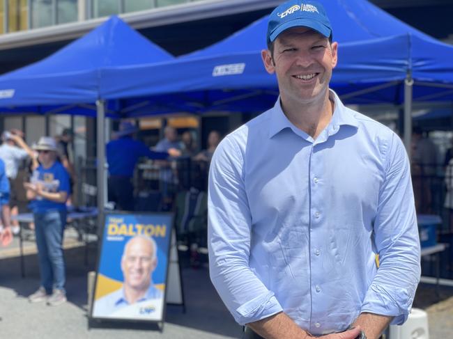 Senator Matt Canavan joined Mr Dalton and Mr Kelly at the early voting booth in Mackay. Photo: Fergus Gregg