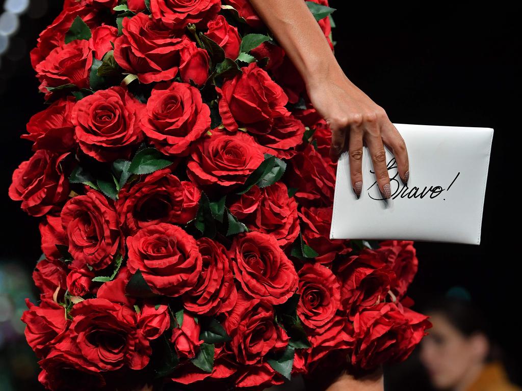 A model presents a creation for fashion house Moschino during the Women’s Spring/Summer 2018 fashion shows in Milan, on September 21, 2017. Picture: AFP