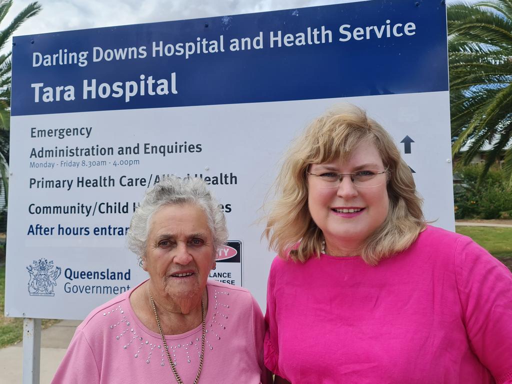 President of Tara Hospital Auxiliary, Beryl Bougoure and MP Member for Warrego, Ann Leahy petition for community input regarding Tara Hospital redevelopments. Picture: Contributed.