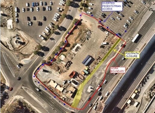 A footpath on Main South Rd has been temporarily closed diverting access to a staff carpark.