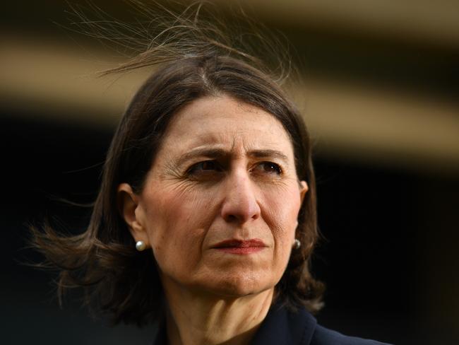 New South Wales Premier Gladys Berejiklian is seen during a press conference announcing the introduction of amnesty bins at music festivals where people can dispose of drugs without penalty at NSW Parliament House in Sydney, Wednesday, December 11, 2019. (AAP Image/Mick Tsikas) NO ARCHIVING