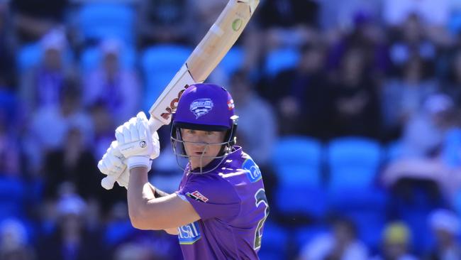 D'Arcy Short crunches a boundary for Hobart Hurricanes.