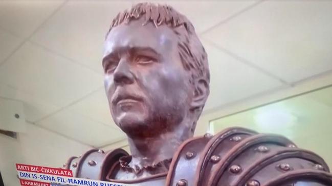 The life-size chocolate statue of Russell Crowe in his Gladiator role.