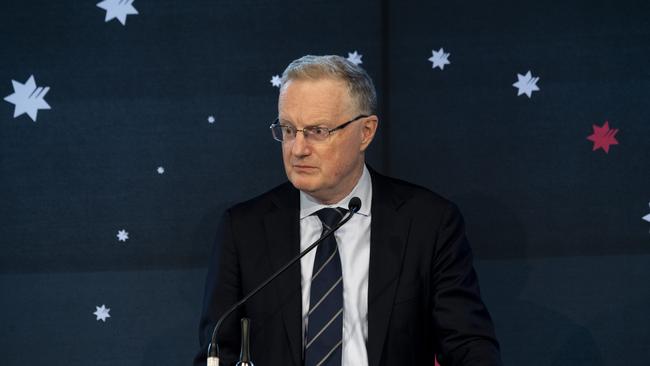 RBA governor Philip Lowe has said the board at the next board meeting will discuss wether to extend the run of double-rate hikes to five. Picture: NewsWire / Monique Harmer