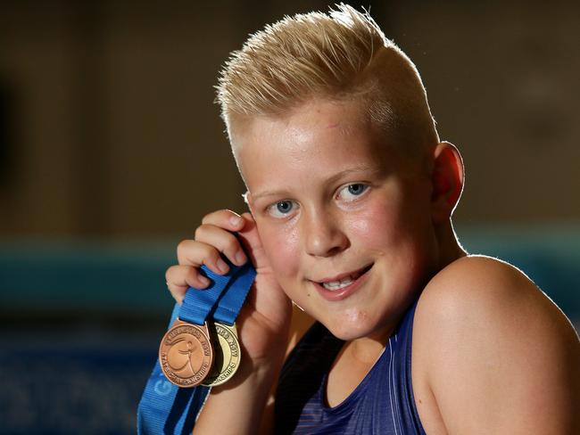 Local Sports Star nominee Jayden Harris 10, goes through his routine at the Sydney Gymnastic and Aquatic Centre in Rooty Hill