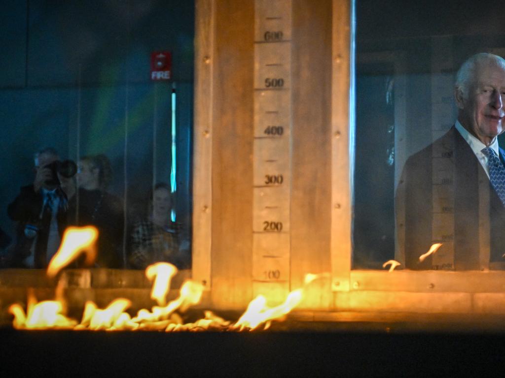 King Charles III observed the ‘Pyrotron’ combustion wind tunnel during a visit to the CSIRO National Bushfire Behaviour Research Laboratory. His visit highlighted the UK’s commitment to addressing global climate issues, with the King engaging in discussions on bushfire research and prevention. Picture: Getty