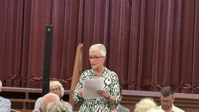 Fraser Coast Councillor and Division 1 candidate Michelle Byrne at a meet the candidates event at Maryborough City Hall.