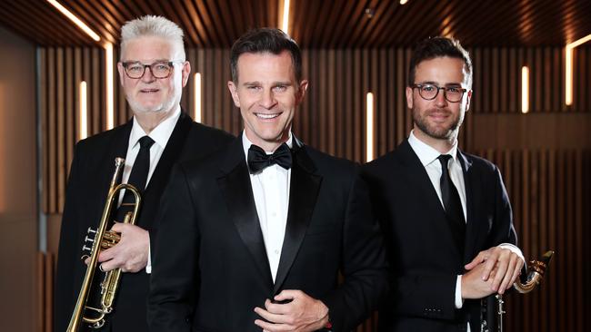 Entertainer David Campbell with Sydney Symphony Orchestra’s Paul Goodchild and Alexander Morris at the Sydney Coliseum Theatre. Picture: Tim Hunter