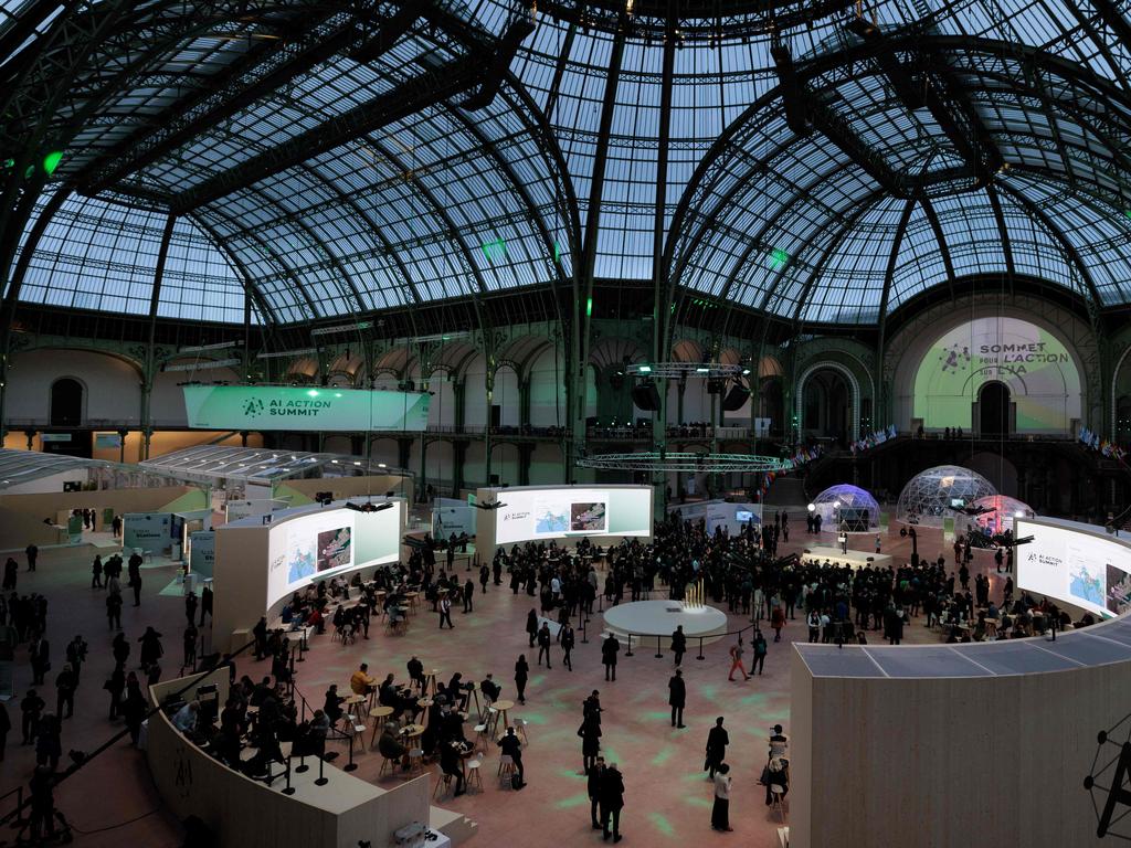 Google CEO Sundar Pichai speaks at closing event on day one of the Artificial Intelligence (AI) Action Summit, at the Grand Palais in Paris. Picture: Joel Saget/AFP