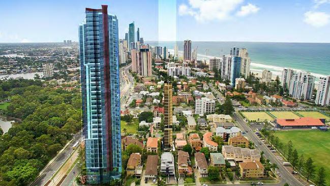 The new tower (centre) alongside the proposed 41-storey Rosewood tower (left).