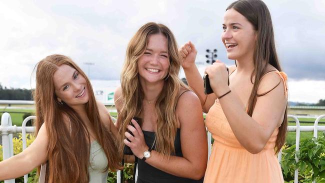 Ivy Dugdale, Dillyn Blackburn and Holly Radge at the Noosa Cup Race Day. Picture: Patrick Woods.