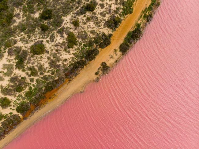 Aerial view of Hutt Lagoon. Picture: Dan Avila