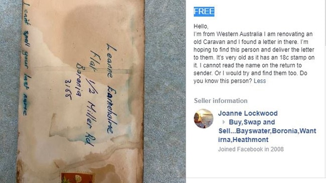 WA’s Joanne Lockwood reached out through Facebook to try and find the addressee of this letter.