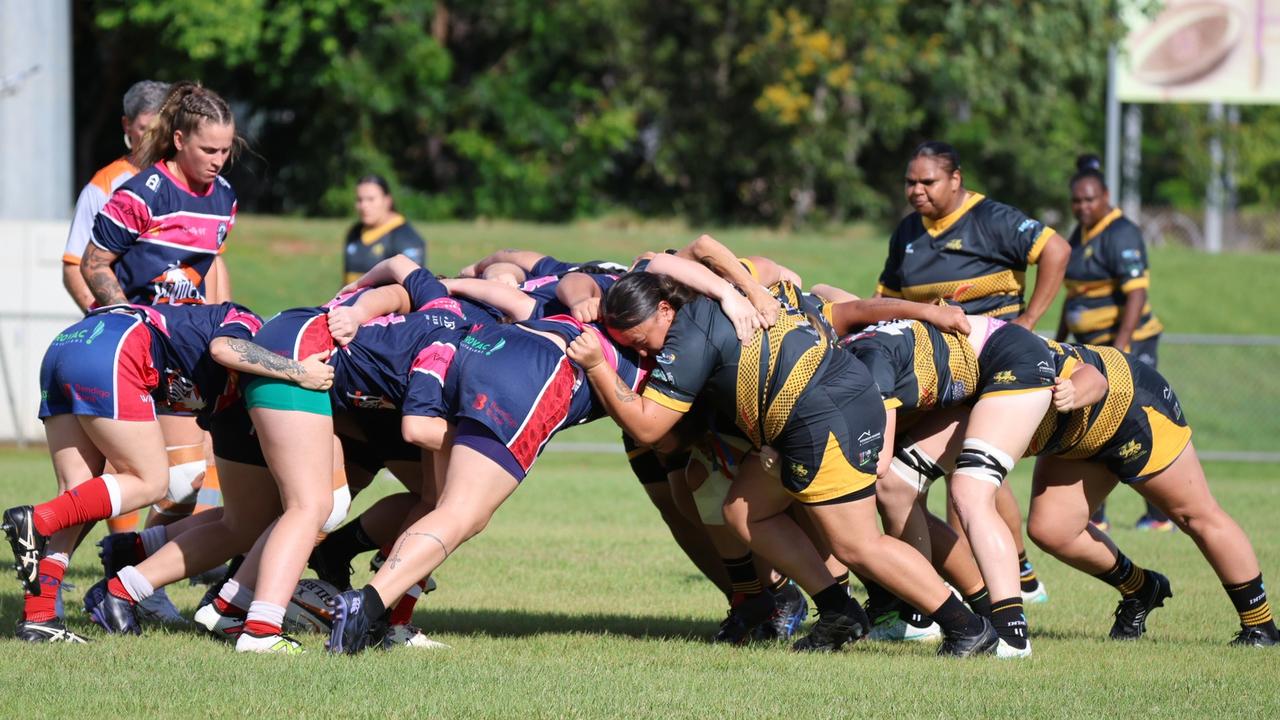 Darwin Dragons and Palmerston Crocs Women mid-scrum during their 2024-25 semi-final. Picture: From The Sideline Sports Photography