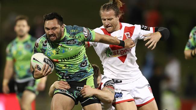 Round 18 will feature Jordan Rapana and the Raiders taking on the Dragons. Picture: Mark Metcalfe/Getty Images