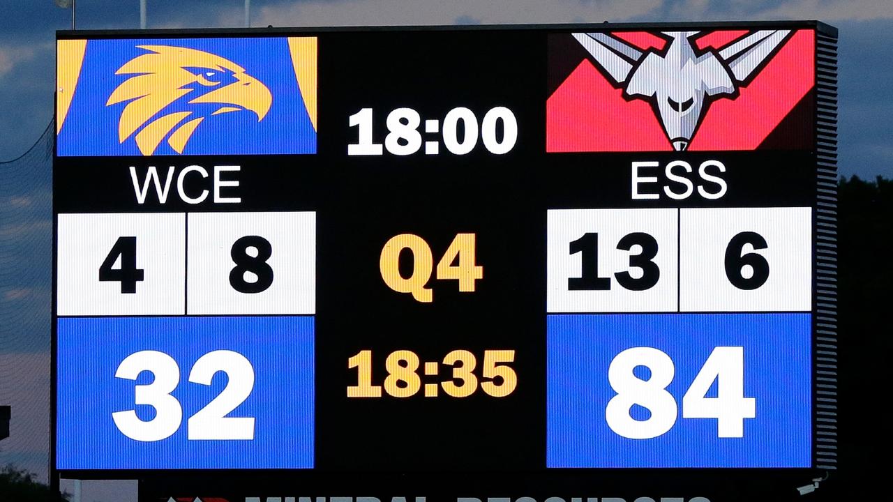 The Bombers took the foot off the accelerator but still ran out massive winners. Picture: Will Russell/AFL Photos via Getty Images