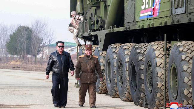 The video is accompanied by a dramatic soundtrack befitting of a blockbuster flick. Picture: AFP/KCNA via KNS