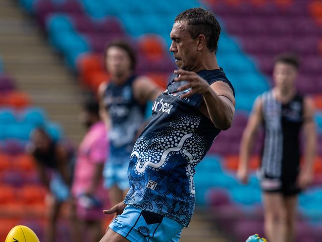 Daniel Stafford as the Darwin Buffaloes took on the Palmerston Magpies in Round 14 of the 2023-24 NTFL season. Picture: Pema Tamang Pakhrin