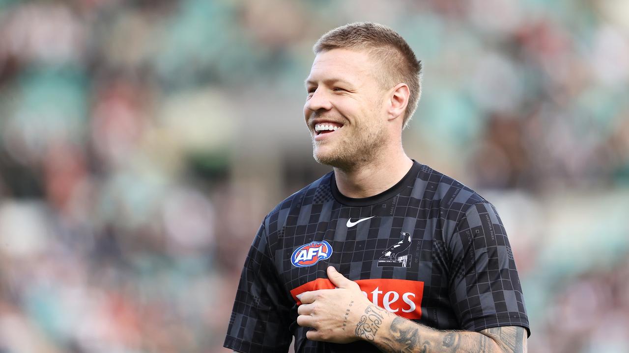 Jordan De Goey is happy where he is. Photo by Mark Kolbe/AFL Photos/via Getty Images