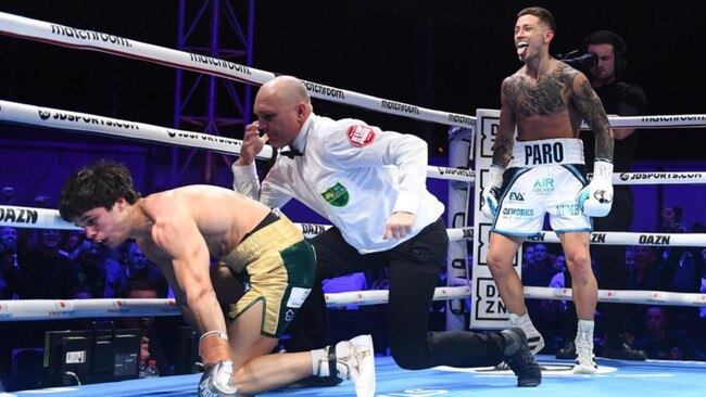 Liam Paro knocks out Brock Jarvis within the first round last year which left many Australian boxing fans stunned at the raw power of the young 26 year old – Image: Boxing Australia