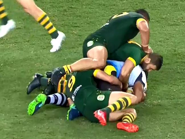 Kangaroos tackling technique during World Cup.