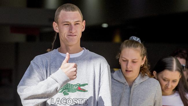 Brandon Walker-West gives the thumbs up after being sentenced for a stabbing. Picture: Jerad Williams