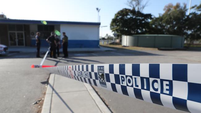 Police at the scene of the alleged murder at Zillmere. Picture: Peter Wallis