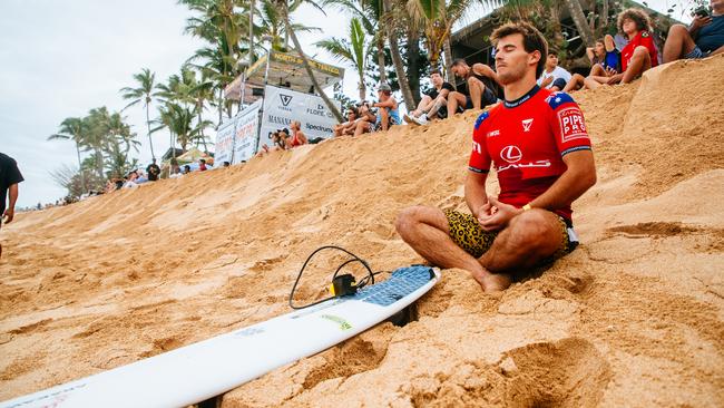 Jack Robinson meditates before his heat against Kelly Slater Picture: World Surf League