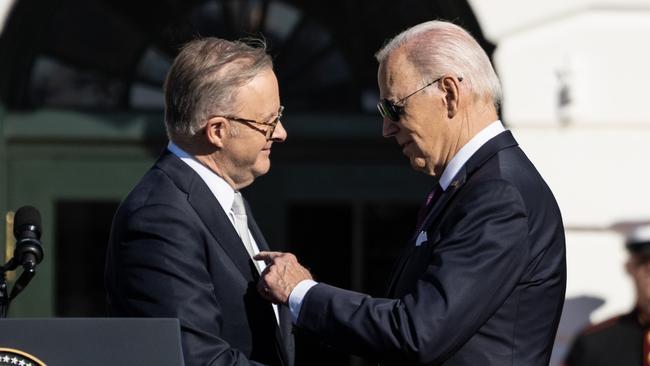 Anthony Albanese is met by Joe Biden at the White House. Picture: Getty Images