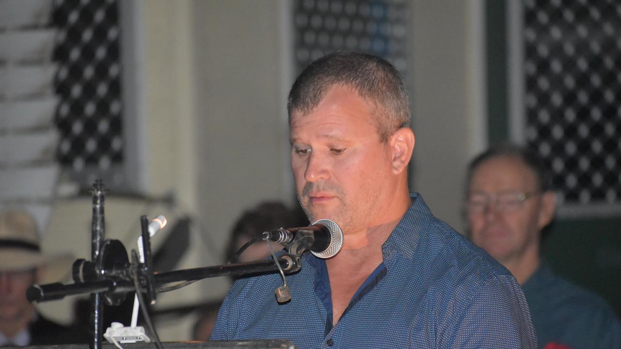 Veteran Len Lester's grandson Graham Kerr speaking at the Kuttabul dawn service at the Hampden State School Remembrance Garden 2021. Picture: Lillian Watkins