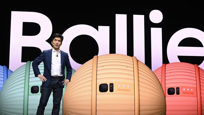 Sebastian Seung, executive vice president at Samsung Research, discusses Ballie, a small round companion robot that can react and interact with its owner. Picture: AFP