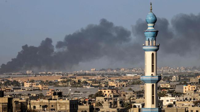 Smoke billowing over Khan Yunis in the southern Gaza Strip during Israeli bombardment. Picture: AFP