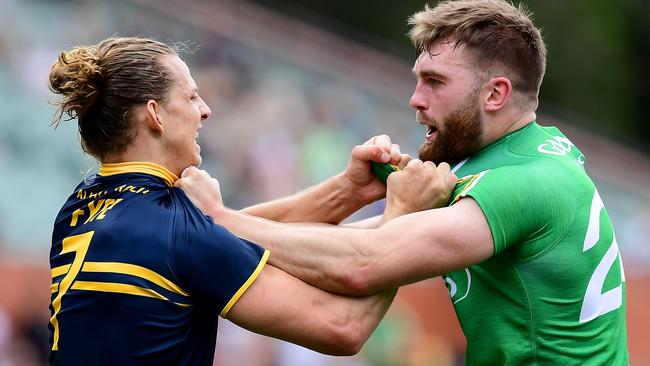 Nat Fyfe was in everything, including the biff. Picture: Getty