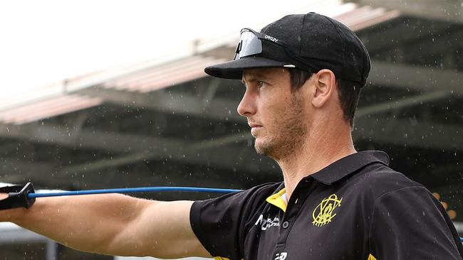 PERTH, AUSTRALIA - OCTOBER 22: Hilton Cartwright of Western Australia warms up during the Sheffield Shield match between Western Australia and Tasmania at the WACA Ground, on October 22, 2024, in Perth, Australia. (Photo by Paul Kane/Getty Images)