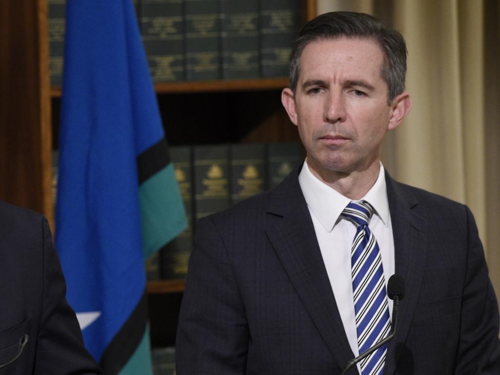 Outgoing Finance Minister Simon Birmingham spoke about the Liberal party’s election loss. Picture: NCA NewsWire / Andrew Henshaw