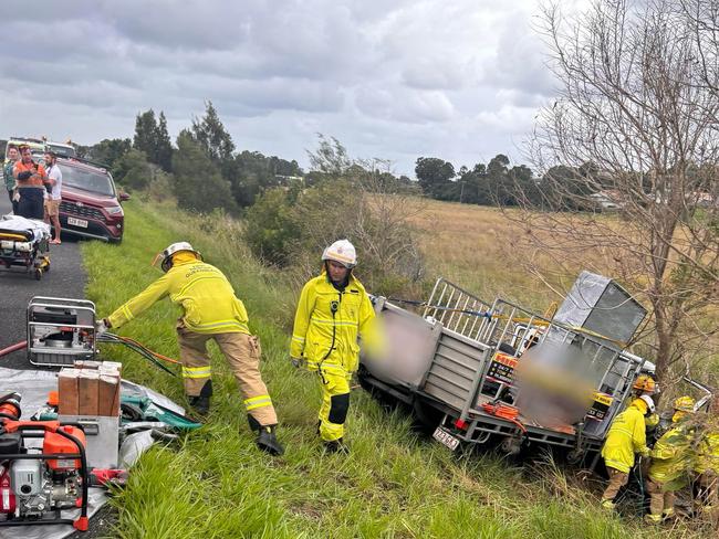 Emergency crews are attending a three-vehicle crash involving a truck and two cars. Picture: contributed