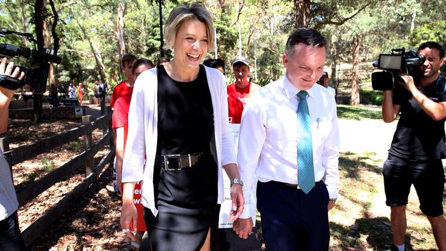 Labor's candidate for Bennelong Kristina Keneally, left, with Shadow Treasurer Chris Bowen. Picture: AAP.