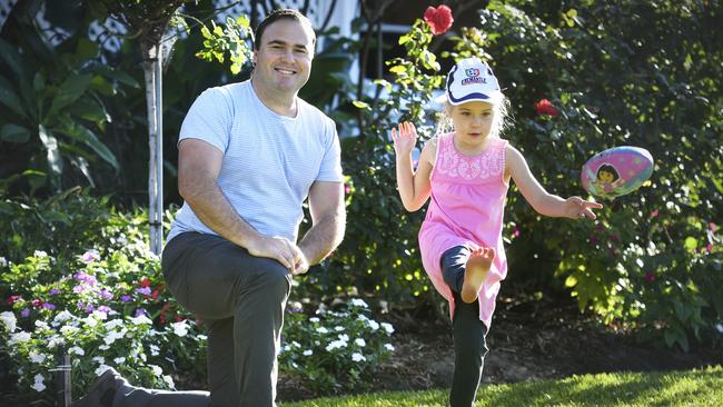 Fremantle AFLW assistant coach Paul Hasleby and his daughter Stella who now is keen to play AusKick. Picture: Ian Munro