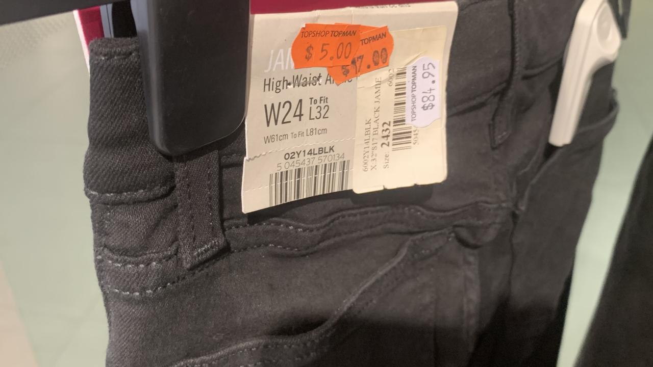 Topshop jeans down from $85 to just $5. Picture: news.com.au/Benedict Brook.