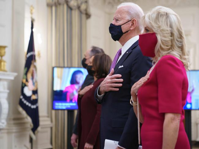 US President Joe Biden (2nd R) and First Lady Jill Biden (R), with Vice President Kamala Harris (2nd L) and her husband, Second Gentleman Doug Emhoff. Picture: AFP