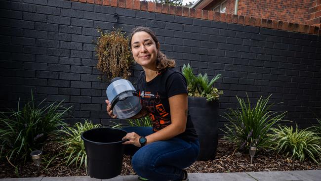 UniSA PhD candidate Larissa Braz Sousa is leading a six-week mosquito surveillance project called Mozzie Monitors. She is using her mozzie catcher at her Glenelg North home. Picture: Tom Huntley