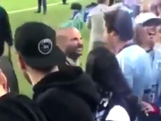 Calombaris confronts a Sydney FC fan after the A-League grand final.