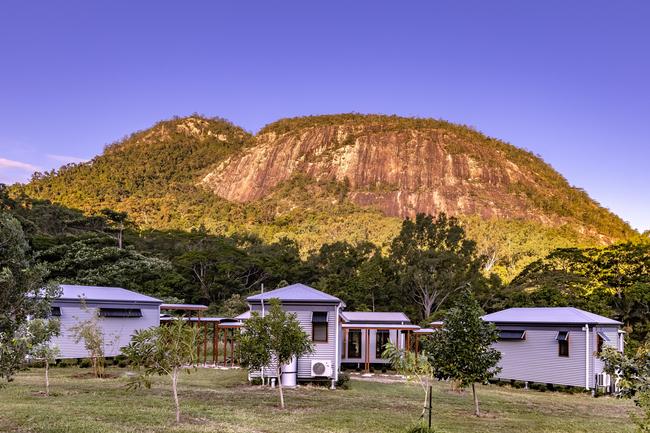 The Mount Jukes Eco Resort, built from scratch by yoga aficionado David Deakin, holds glamping tents and a half-moon shaped house that face Mt Jukes and Mr Deakin says the â€œenergyâ€ of the property has to be experienced to be understood. Picture: Contributed