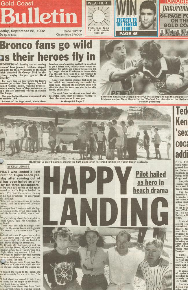 Gold Coast Bulletin 1992, September 28. Front page.