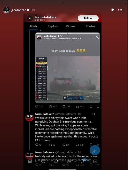 Jack Doohan called out the mistake. Photo: Instagram @jackdoohan.