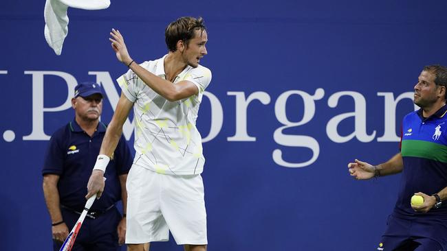 Daniil Medvedev snatching his towel. Picture: Getty Images