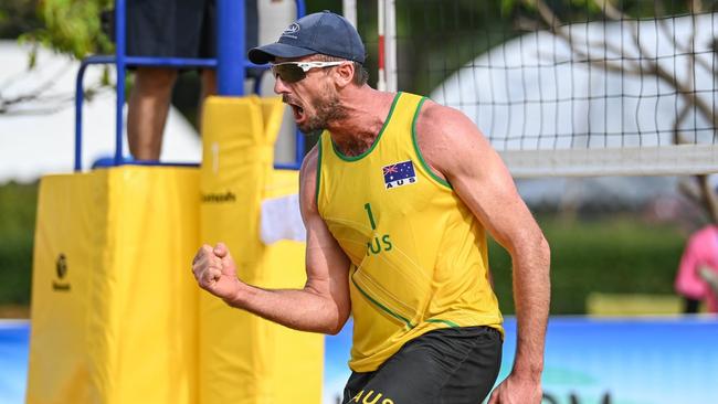 Australian Olympic hopeful Chris McHugh celebrates a point during the AVC Continental Cup in Thailand